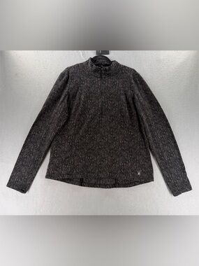 Spyder Active Top Womens XL Black Gray Quarter Zip Fleece Thumb Holes Marble